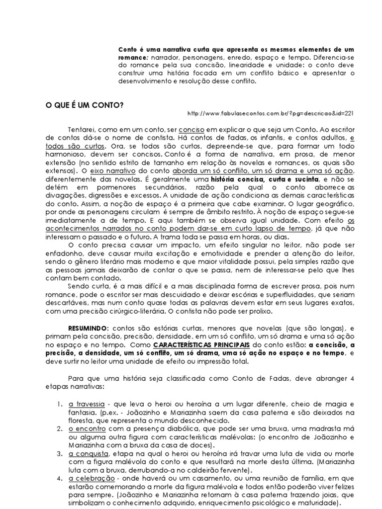 O Que é um Conto: Estrutura e Características | PDF | Contos | Narração