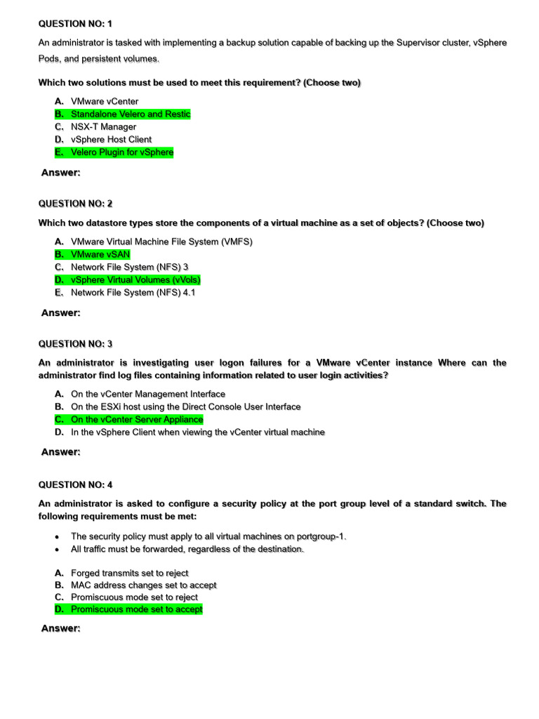 VMware vSphere Administration Exam Questions | PDF | Virtual Machine ...