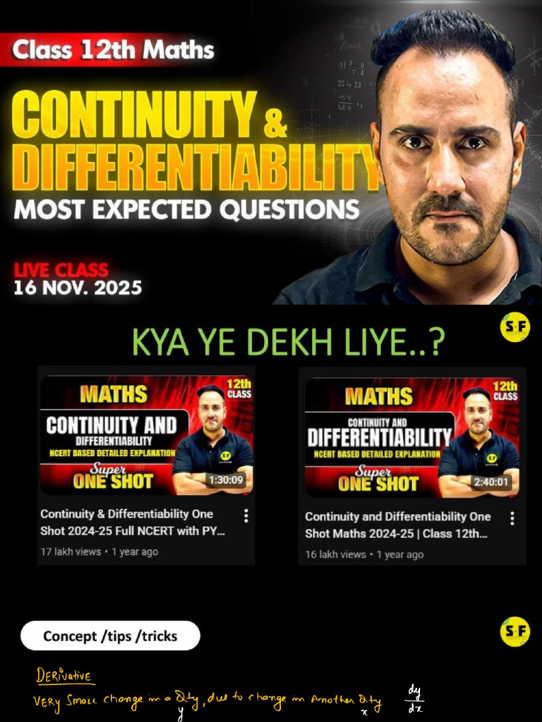 Continuity and Differentiability 12th Youtube Live Final | PDF