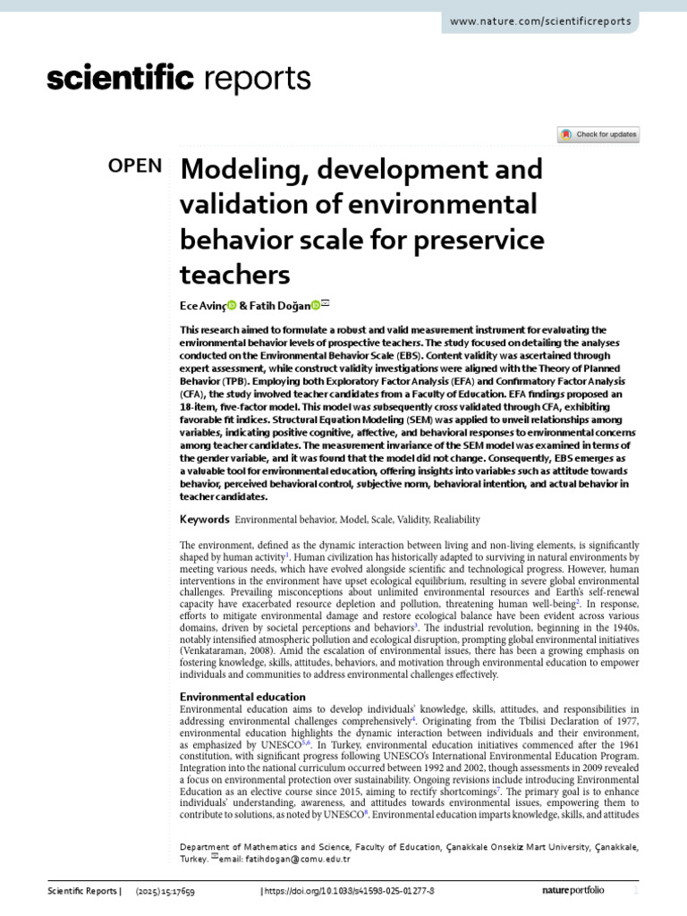 Modeling, Development and Validation of Environmental Behavior Scale ...