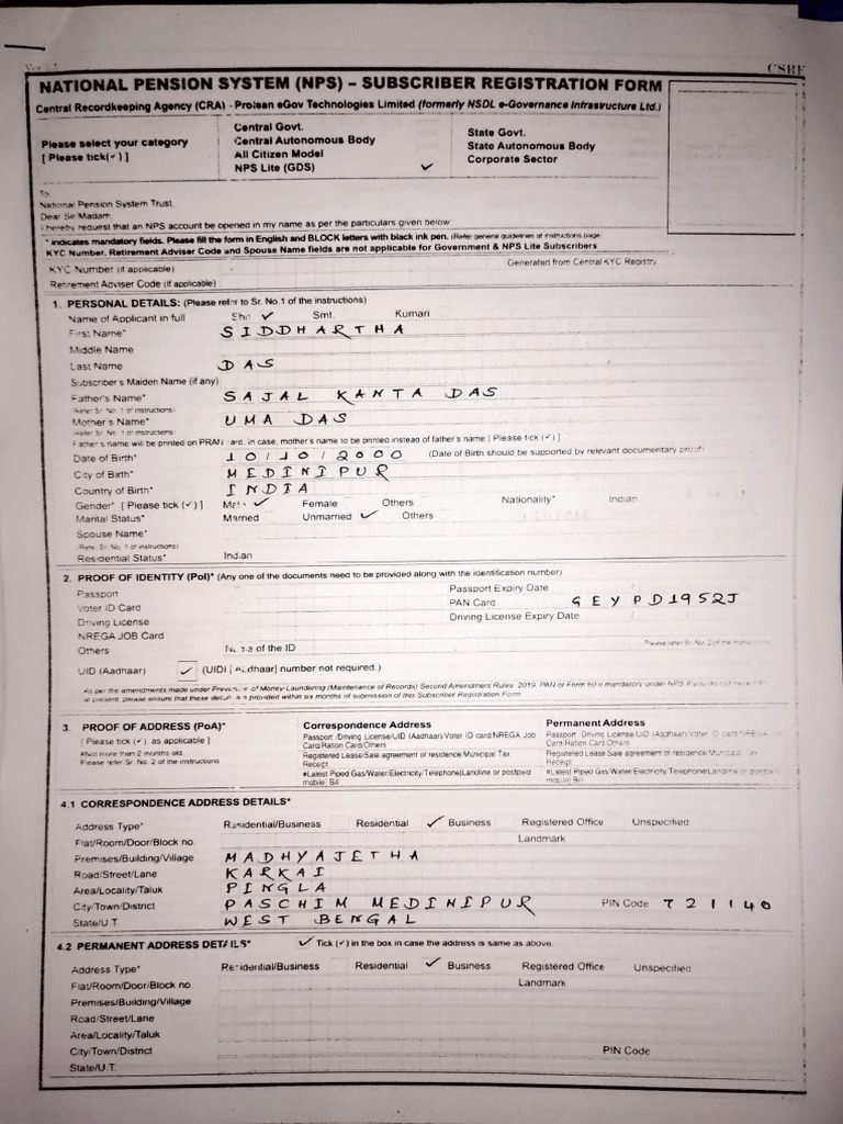 nps form | PDF | Taxes | Identity Document