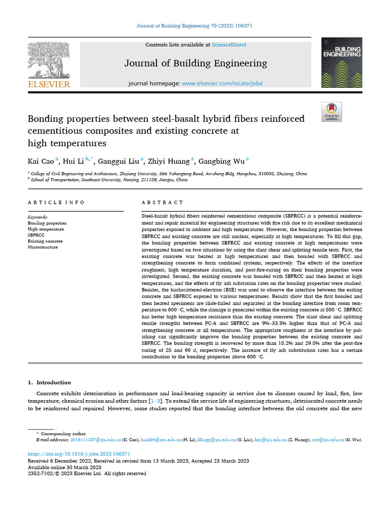 Bonding of SBFRCC and Concrete at High Temps | PDF | Concrete ...