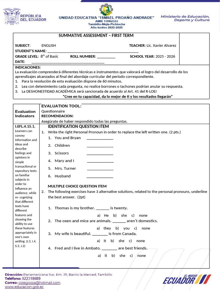 SUMMATIVE ASSESSMENT 8th 25-26 | PDF | Linguistics | Syntax