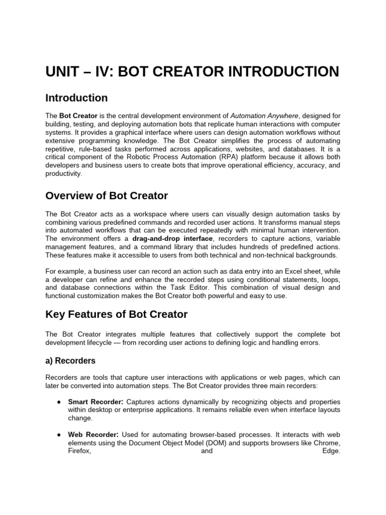 Bot Creator Overview for Automation Anywhere | PDF | Microsoft Excel ...