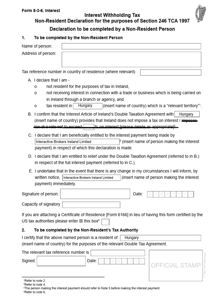 Form 8-3-6 Interest - Zero Interest Under DTA - Hungary | PDF