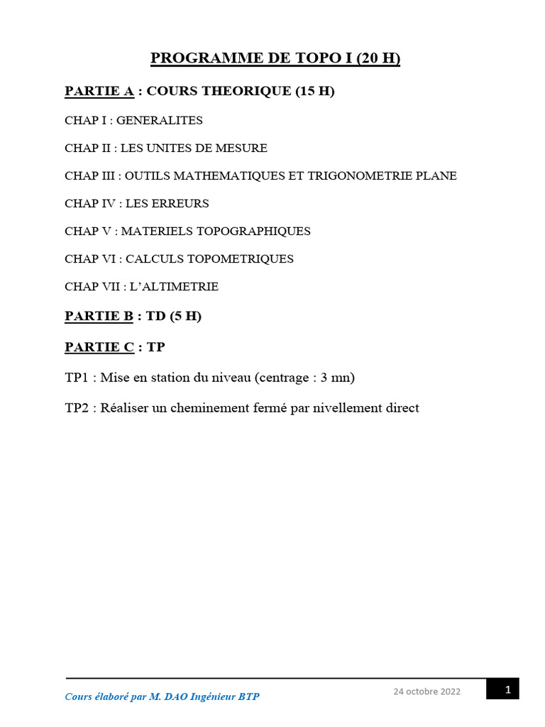 Cours de Topographie par M. DAO | PDF | Topographie | Triangle