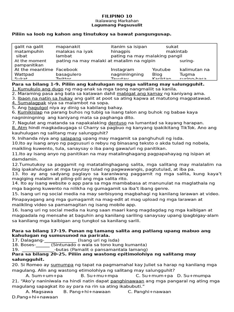 Fil 10 Summative 2nd QTR 25-26 | PDF