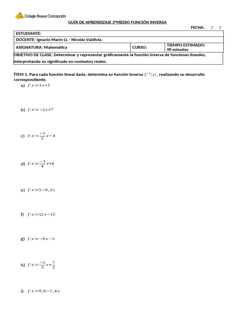 Función Inversa en Matemáticas 2° Medio | PDF | Función (Matemáticas ...