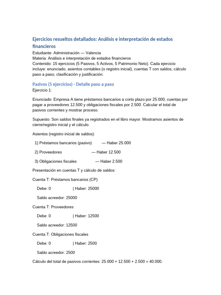 Ejercicios Estados Financieros Valencia Detallado | PDF | Contabilidad ...