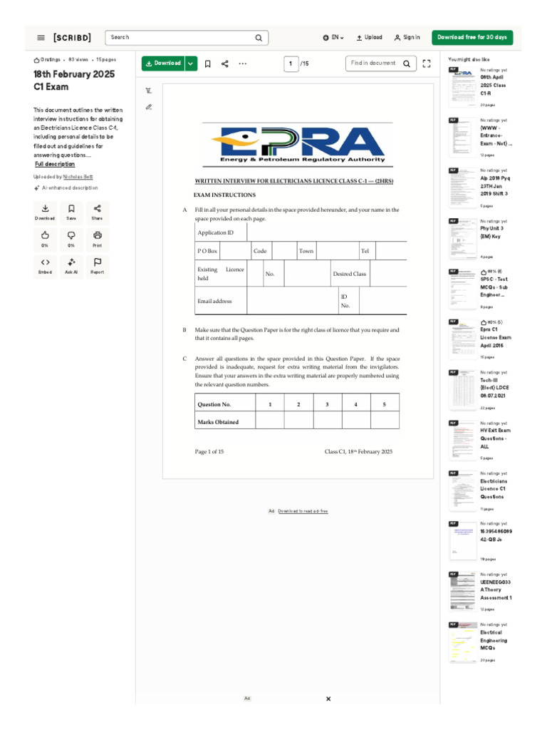 WWW Scribd Com Document 935593659 18th February 2025 C1 Exam | PDF ...