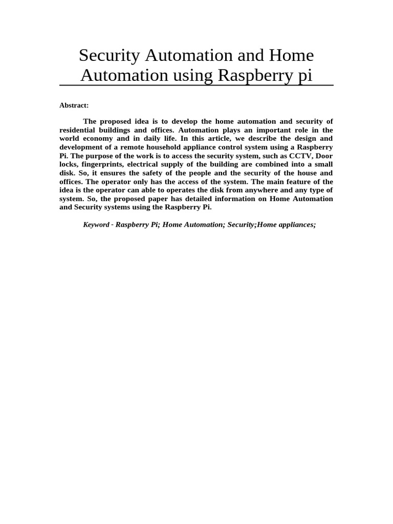 Security Automation and Home Automation Using Rasp | PDF