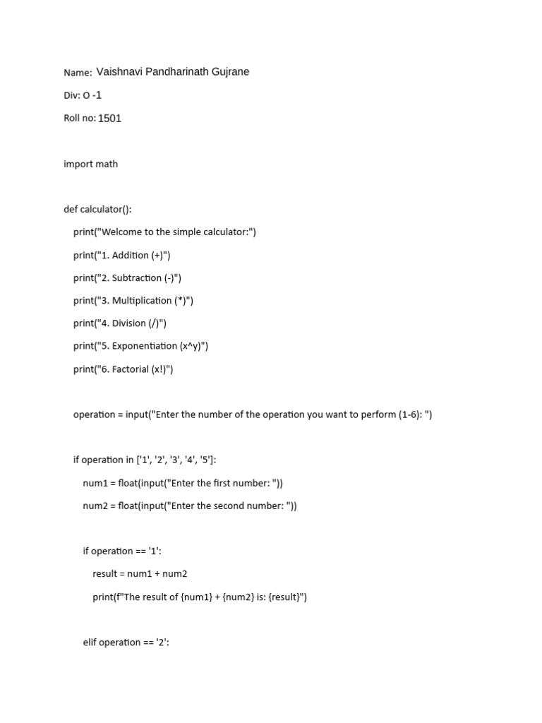 Simple Python Calculator Script | PDF