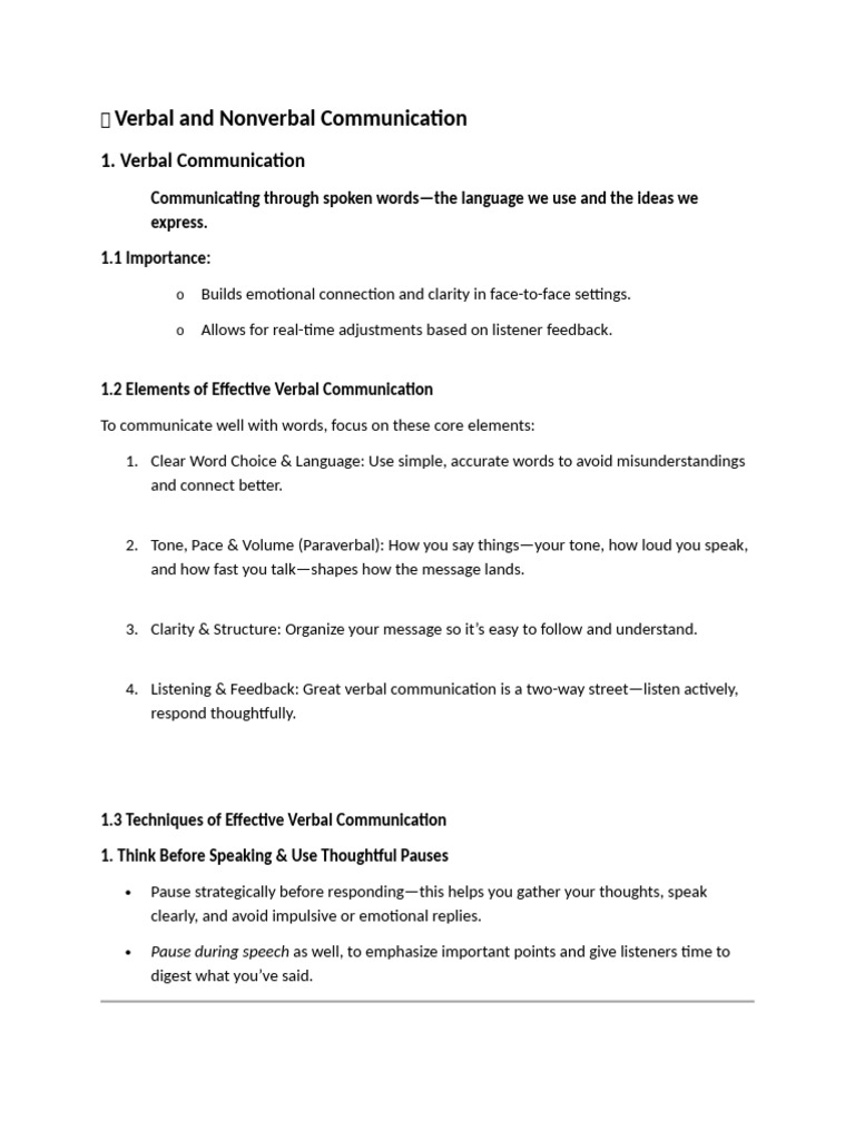 Verbal and Nonverbal Communication Guide | PDF | Nonverbal ...