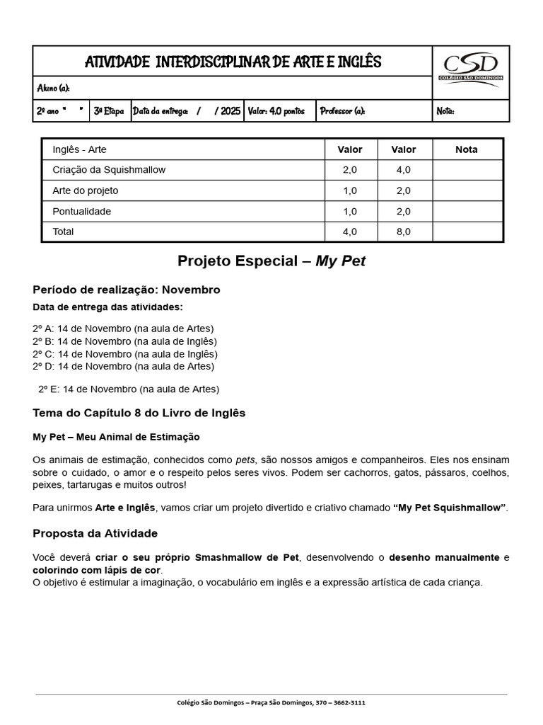 Projeto "My Pet" em Arte e Inglês | PDF | As artes