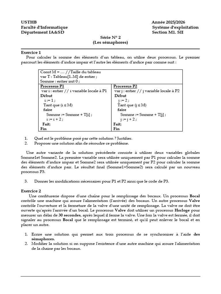 Sémaphores en systèmes d'exploitation | PDF | Informatique | Informatique