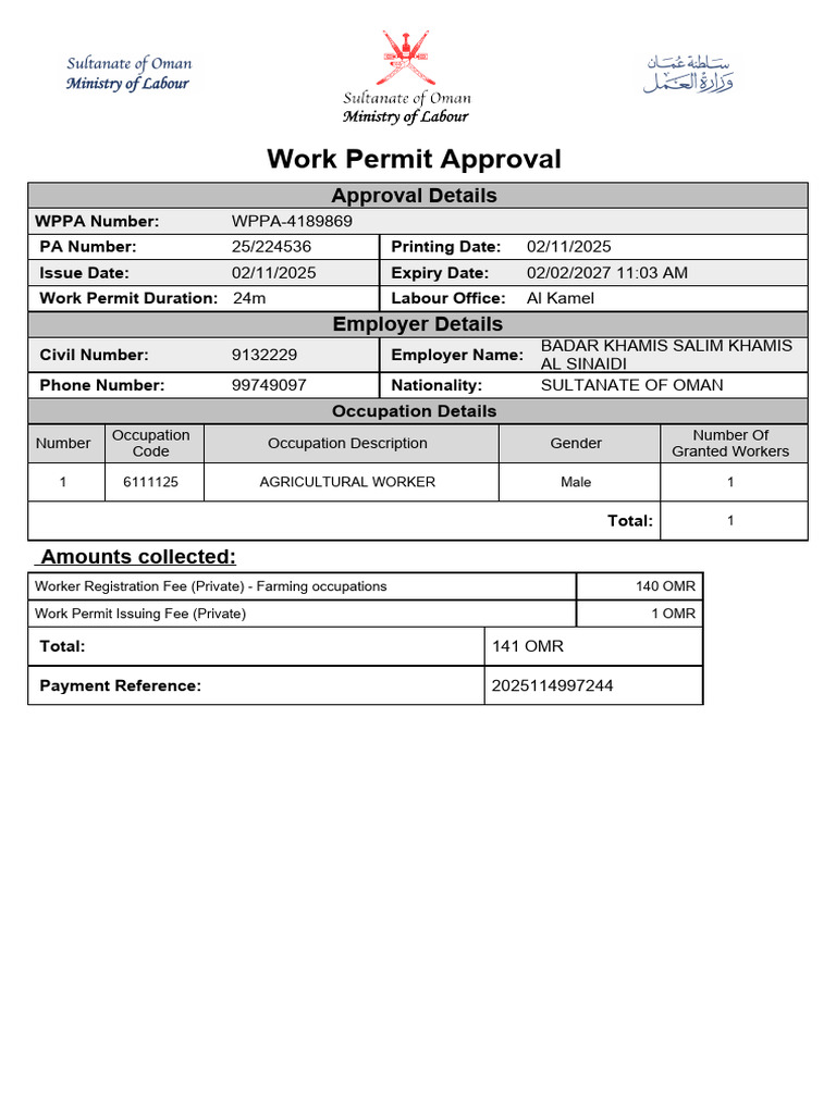 Work Permit Approval Details | PDF | Labor | Business