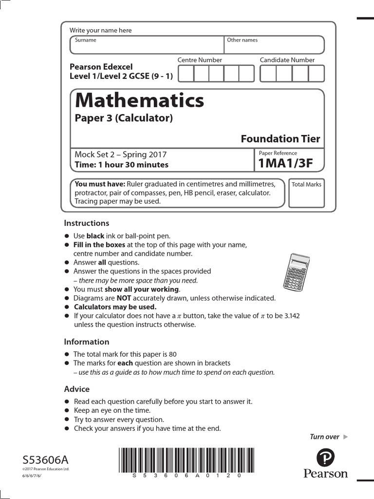 GCSE Maths Mock Paper 3 Foundation | PDF | Area | Elementary Geometry