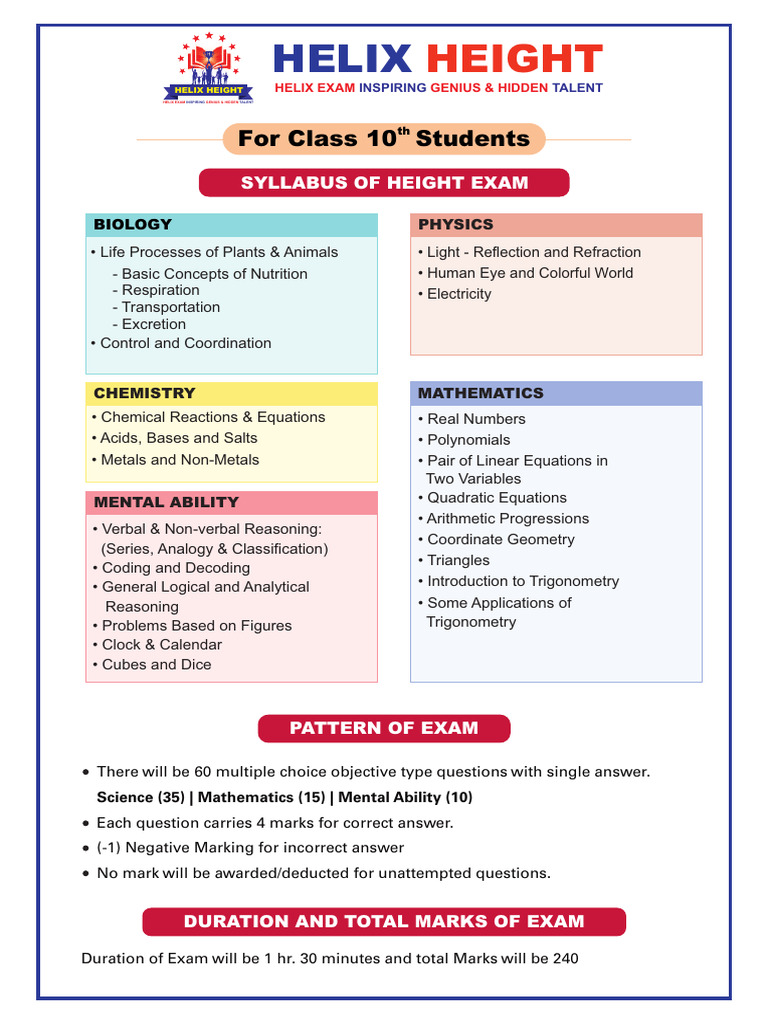 Class 10 Height Exam Syllabus Overview | PDF | Equations | Mathematics