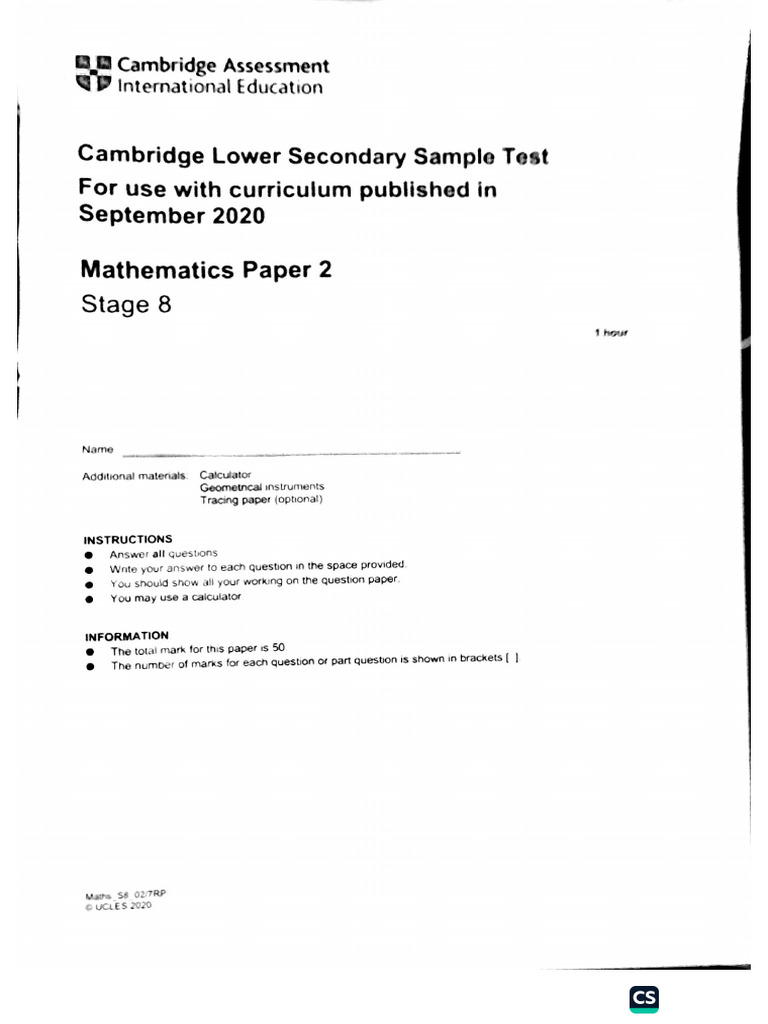 Mathematics 2020 Paper 2 | PDF