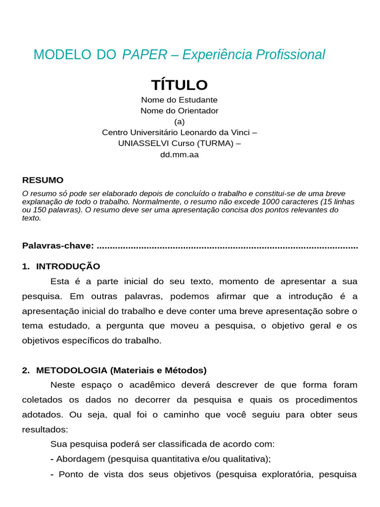 Modelo de Paper Acadêmico ABNT | PDF | Abstract (resumo)