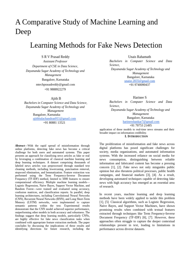 Fake News Detection: ML vs. DL Methods | PDF | Deep Learning | Machine ...