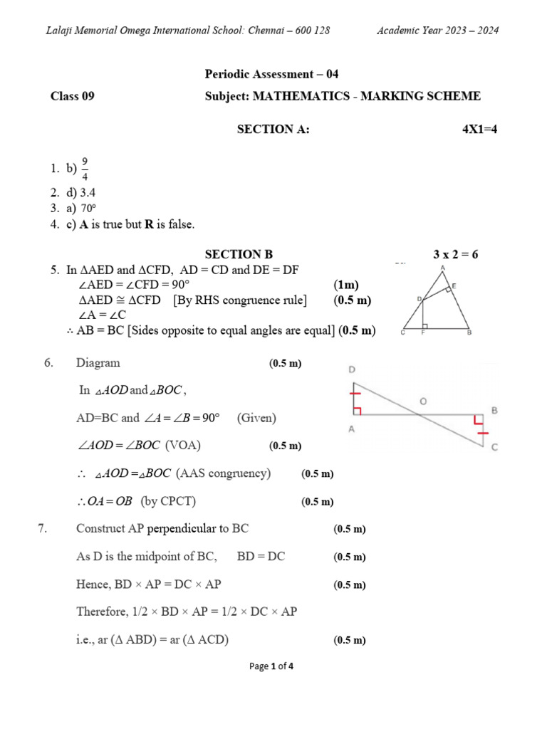 Class 9 Mathematics Marking Scheme 2023 | PDF | Area | Euclidean Geometry