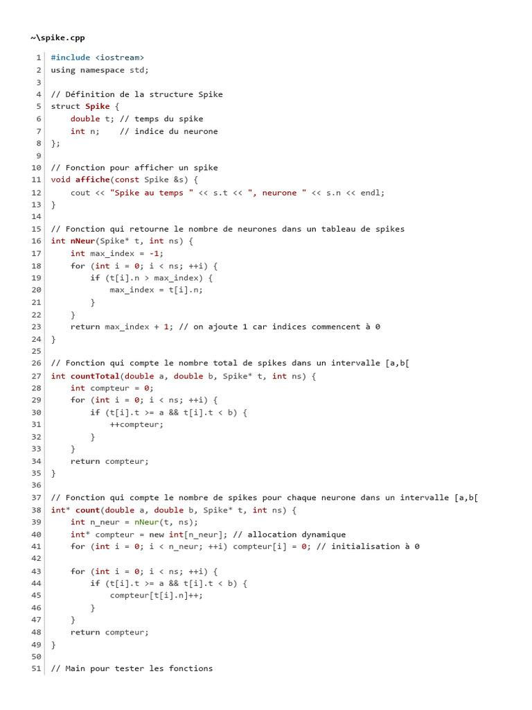 Analyse des spikes neuronaux en C++ | PDF | Programmation informatique