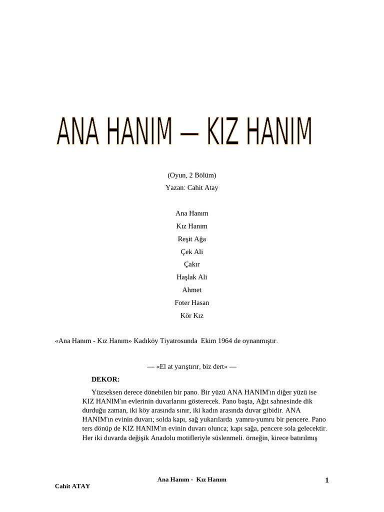 Cahit Atay - ANA HANIM-kız Hanım | PDF