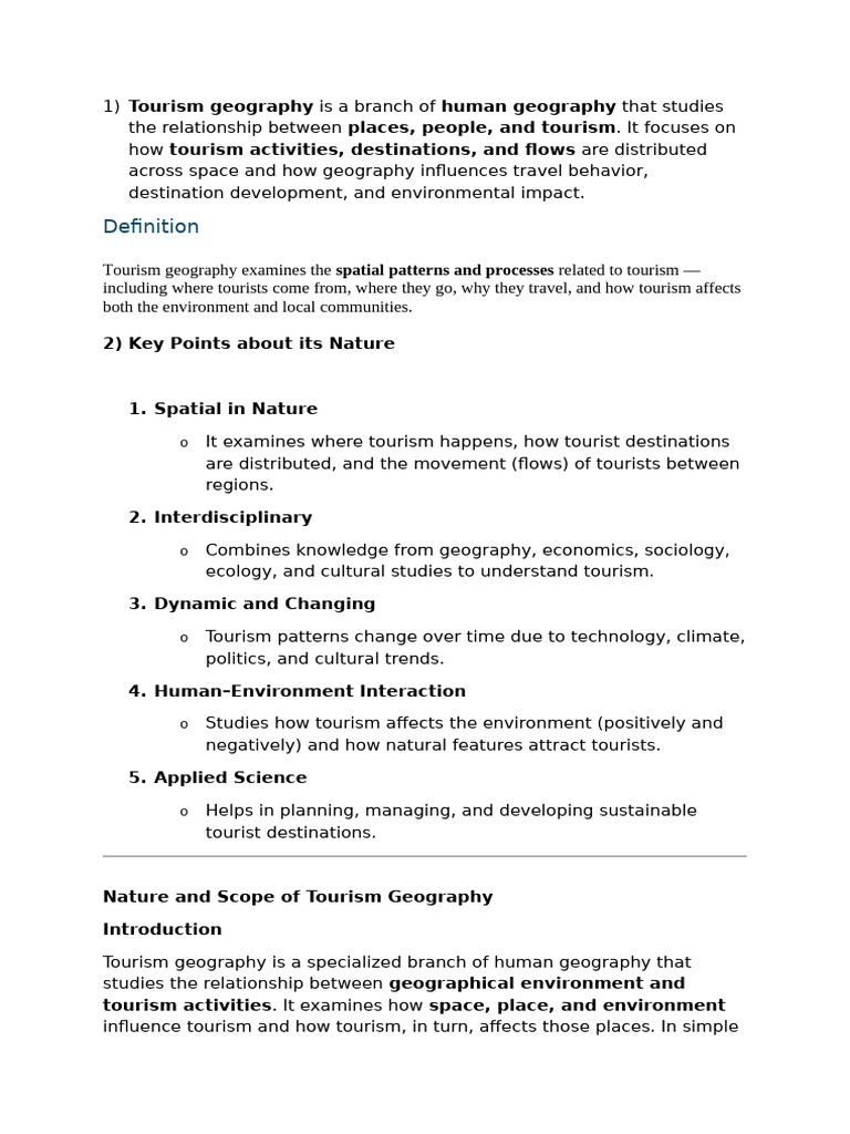 Understanding Tourism Geography Dynamics | PDF | Tourism | Geography