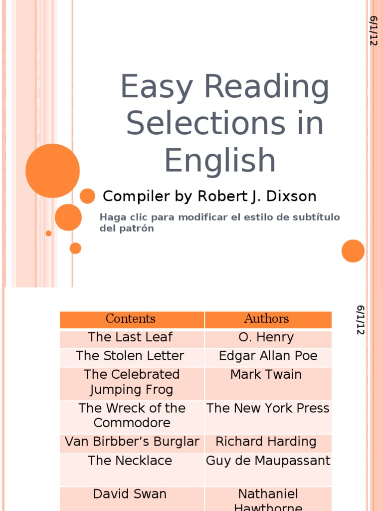 Easy Reading Selections in English