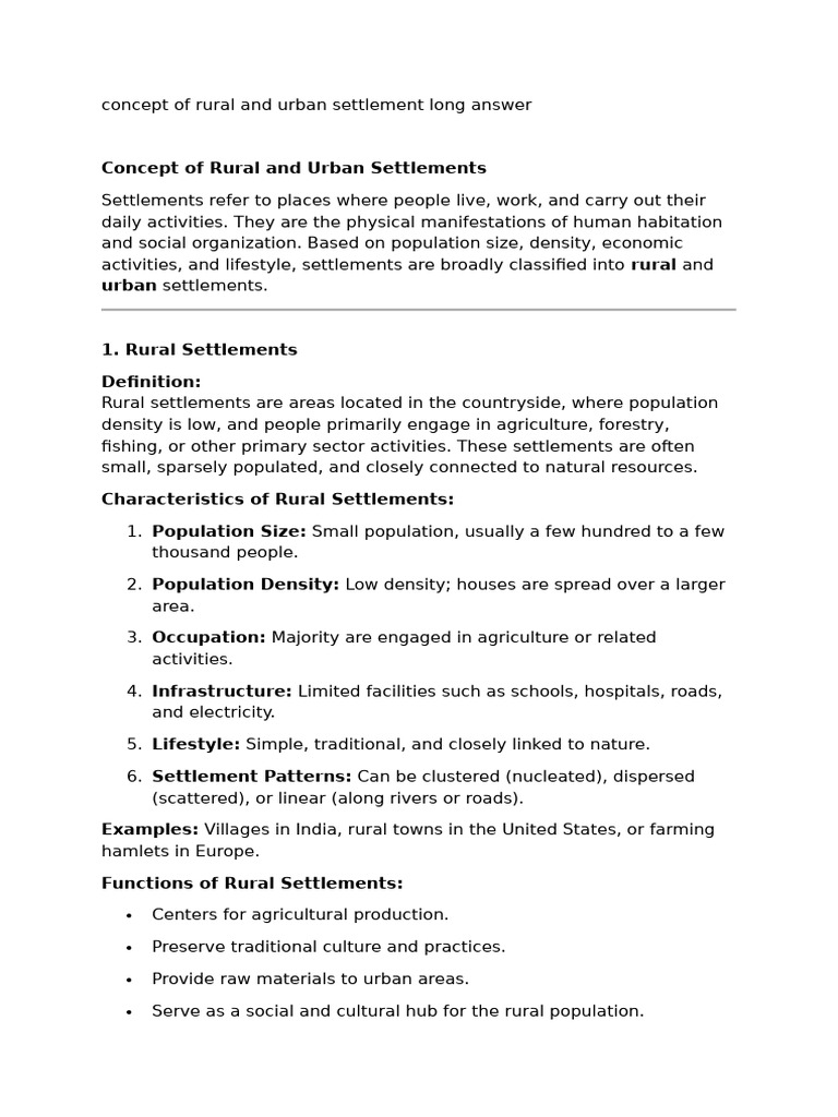 Rural vs Urban Settlements Explained | PDF | City | Geography
