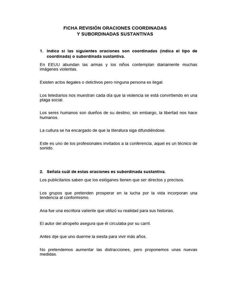 Análisis de Oraciones Coordinadas y Subordinadas | PDF