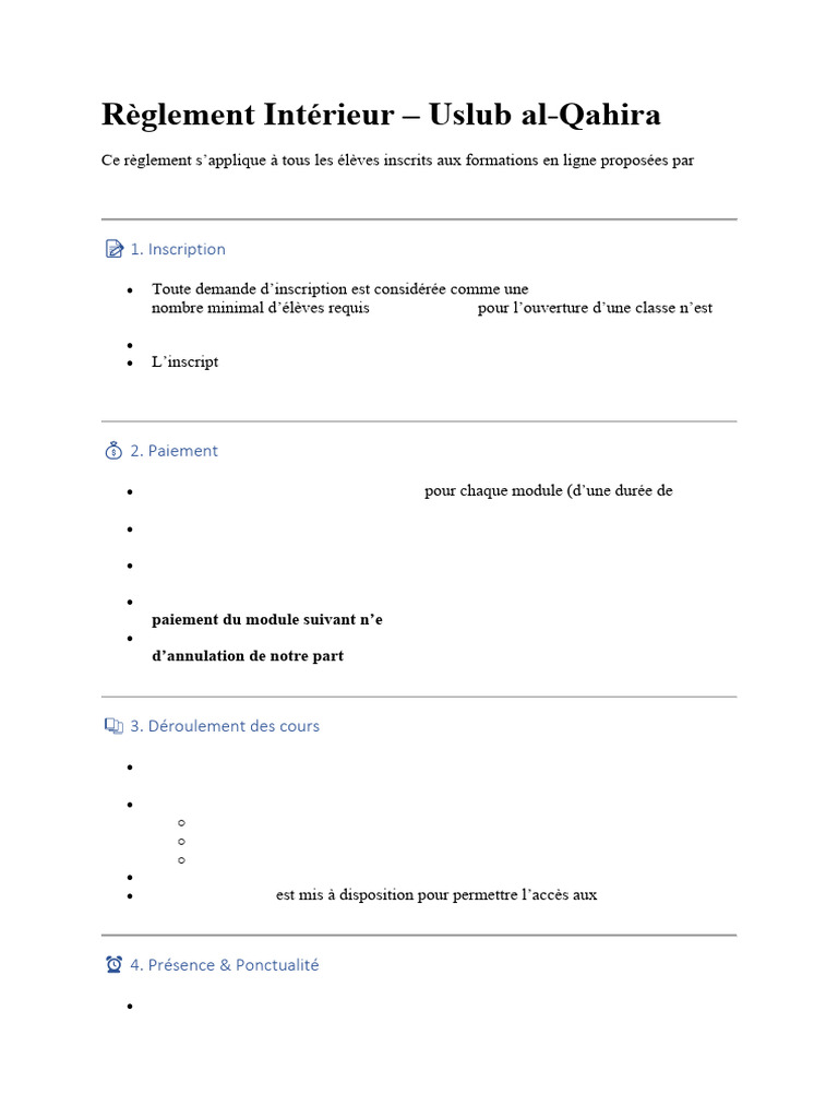 Règlement Intérieur des Cours en Ligne | PDF
