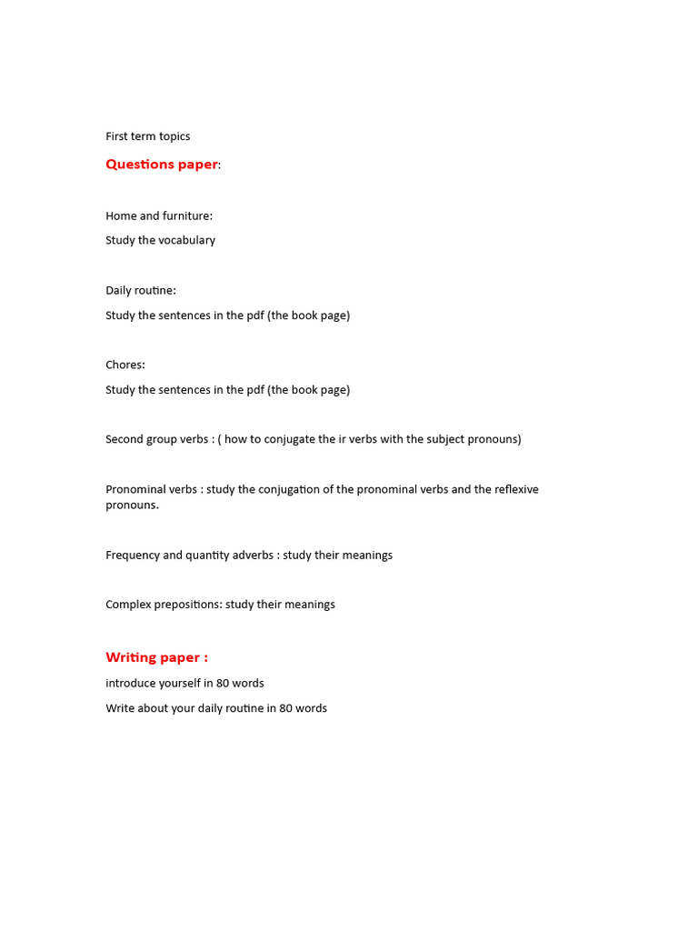 First Term Vocabulary and Writing Guide | PDF