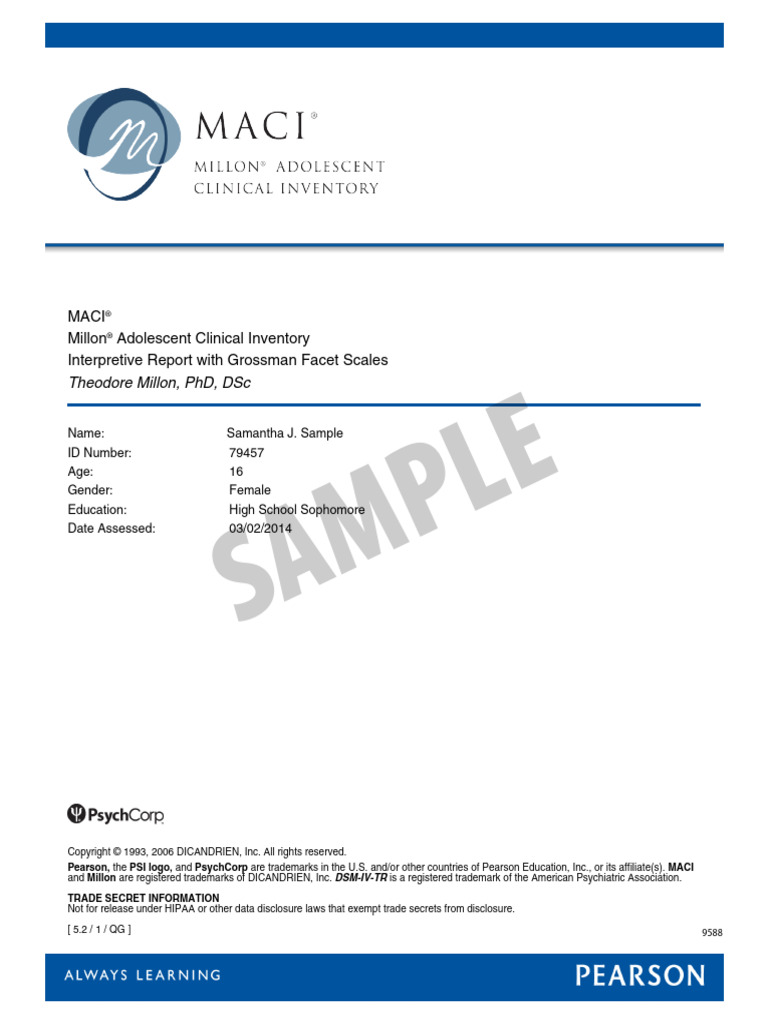 MACI® Interpretive Report for Adolescent | PDF | Personality Disorder ...