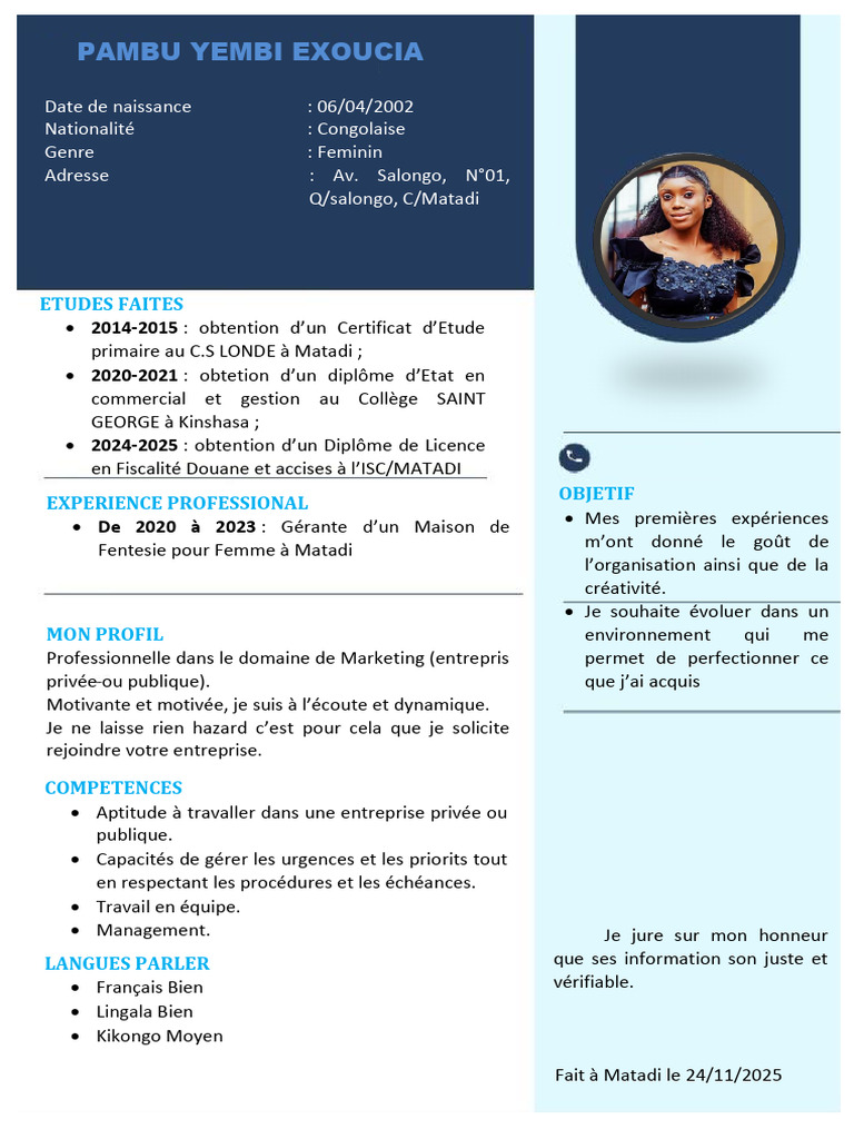 Profil professionnel de Pambu Yembo Exucia | PDF