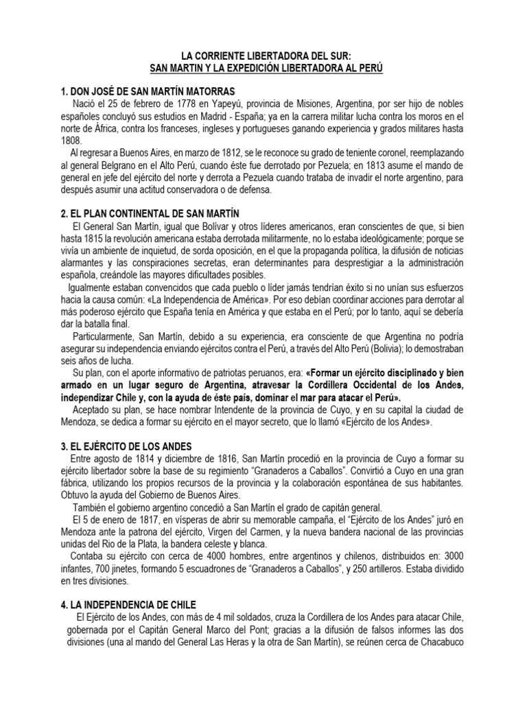 La Corriente Libertadora Del Sur San Martin y La Independencia Del Perú ...
