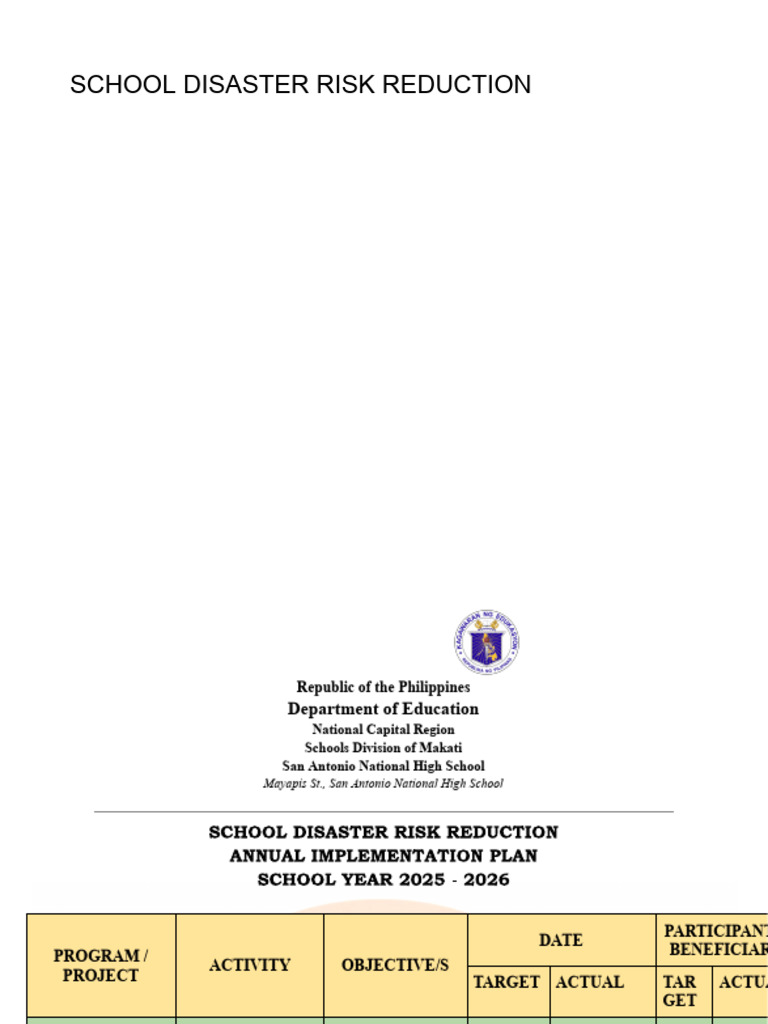 School Disaster Risk Reduction Program | PDF | Emergency | Emergency ...