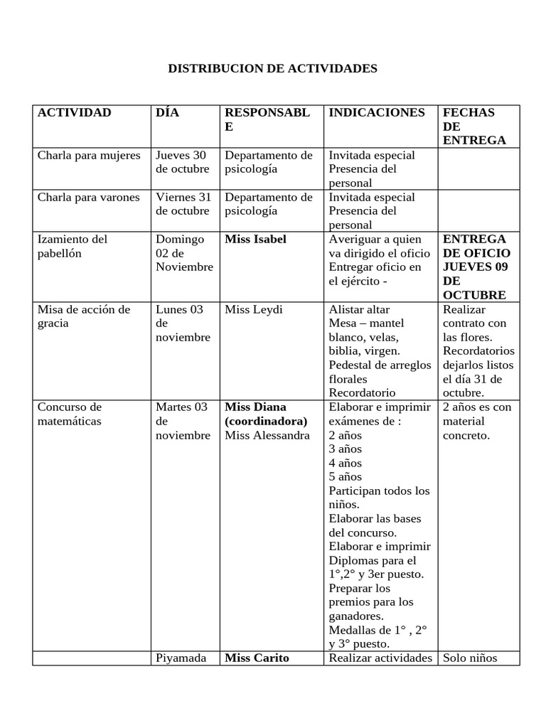 Actividades Programadas Noviembre 2023 | PDF