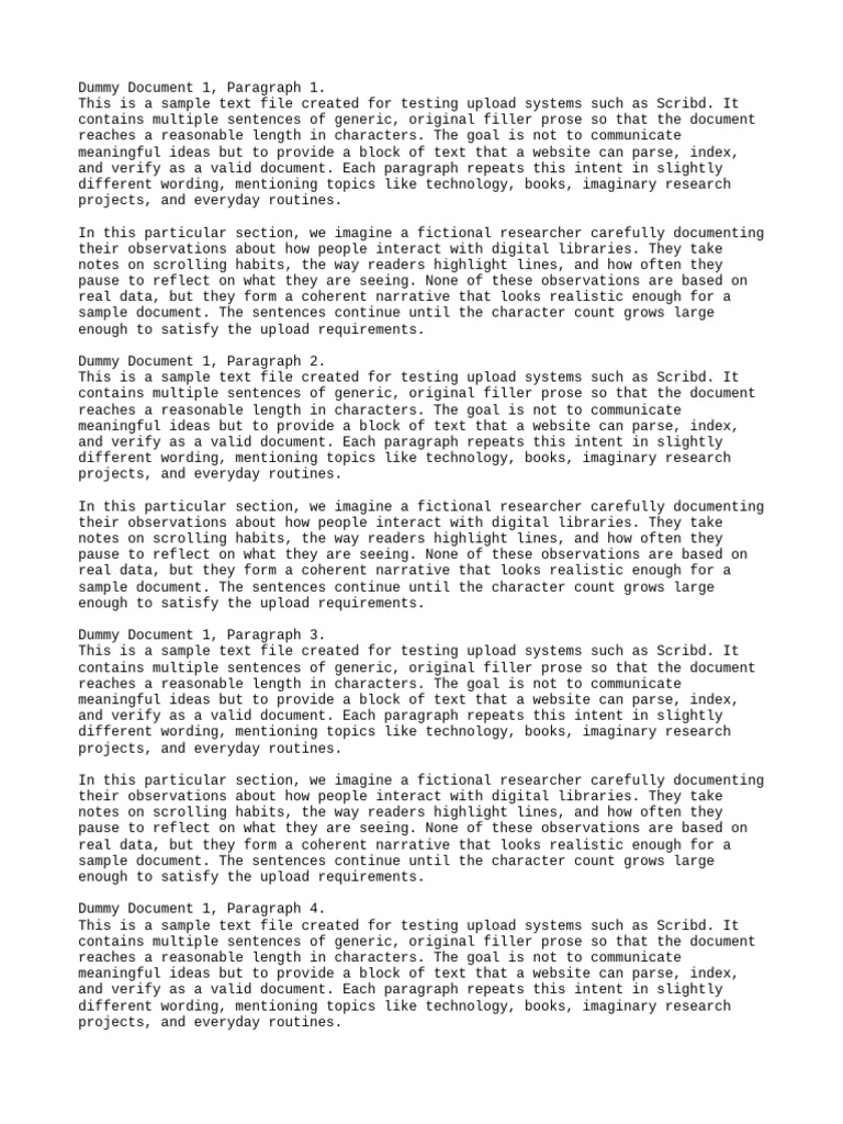 Sample Text for Document Testing | PDF | Narrative | Paragraph