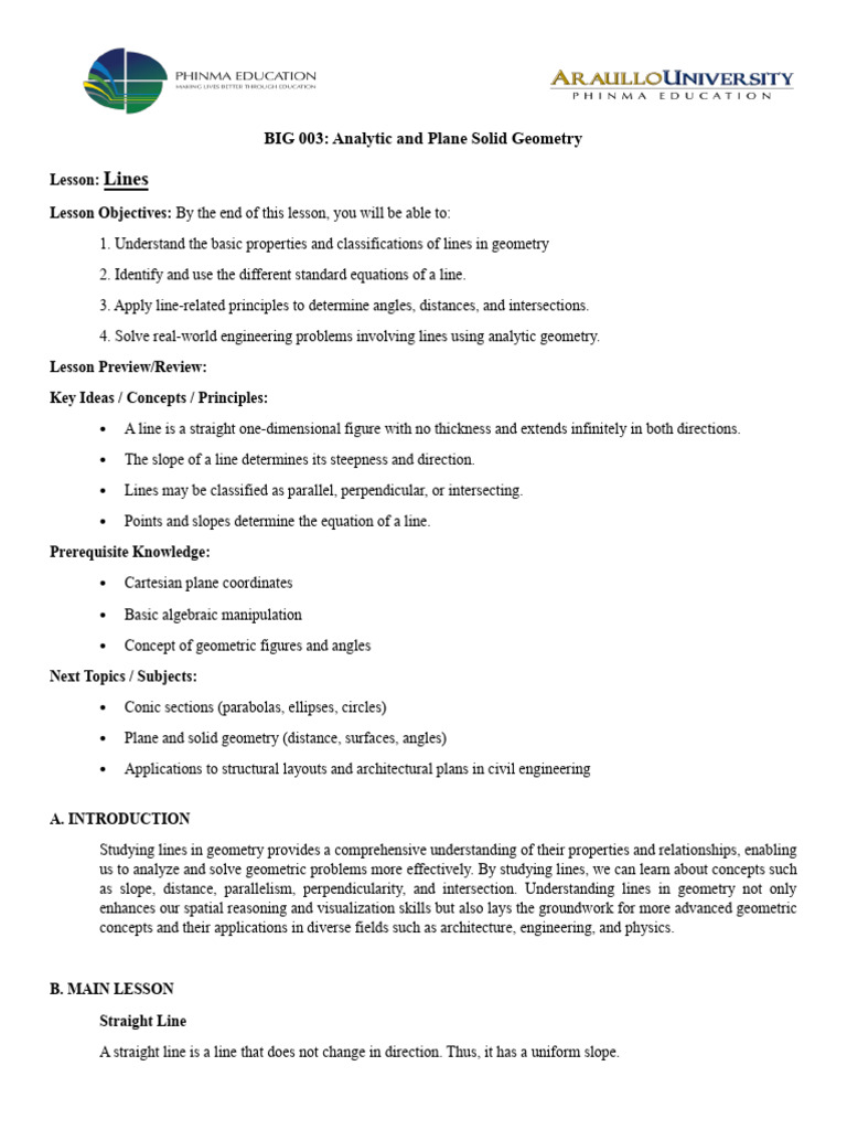 Geometry of Lines: Properties & Equations | PDF | Line (Geometry ...