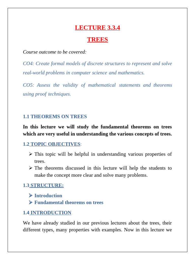 Fundamental Theorems of Trees in Graphs | PDF | Vertex (Graph Theory ...