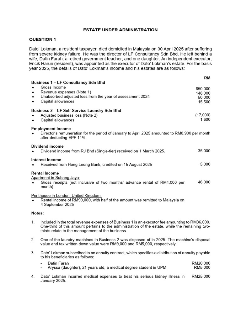 Estate Tax Assessment for Dato' Lokman | PDF | Taxation | Taxes