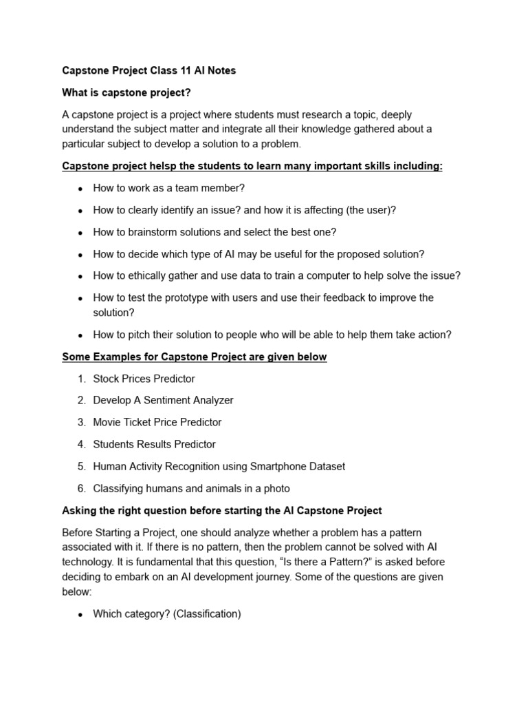AI Capstone Project Guide for Class 11 | PDF | Sustainability | Design ...