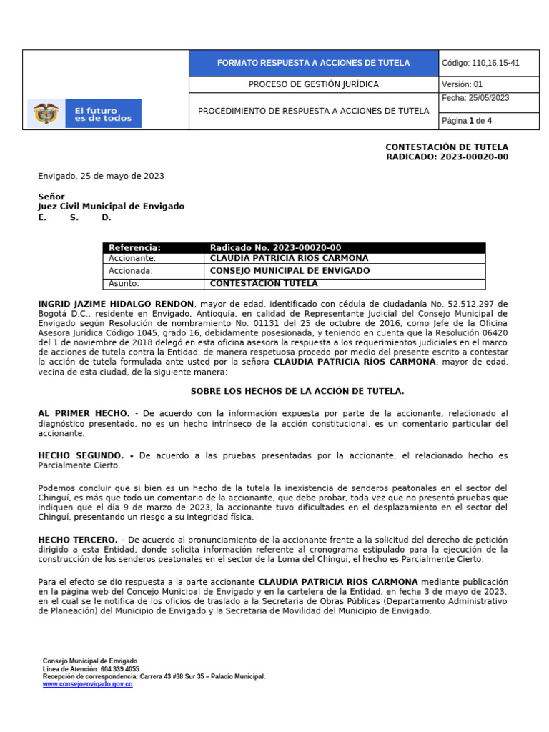 Contestación Acción Tutela | PDF | Caso de ley | Justicia