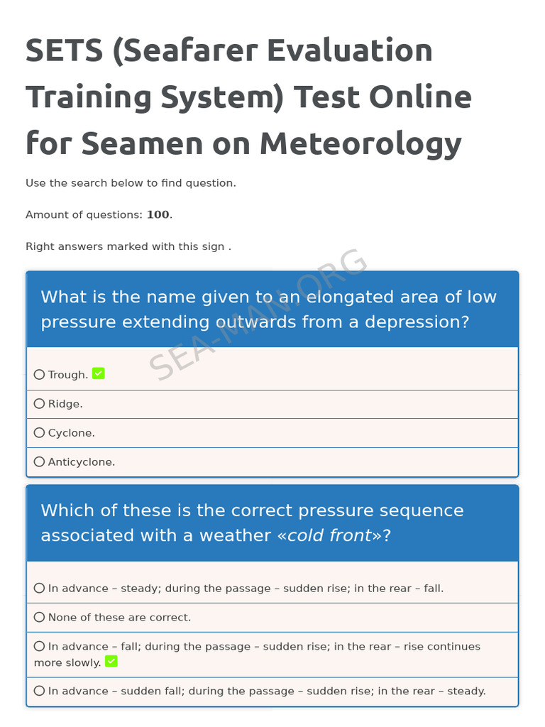 Online Test SETS Questions and Answers For Meteorology | PDF | Rain | Cloud
