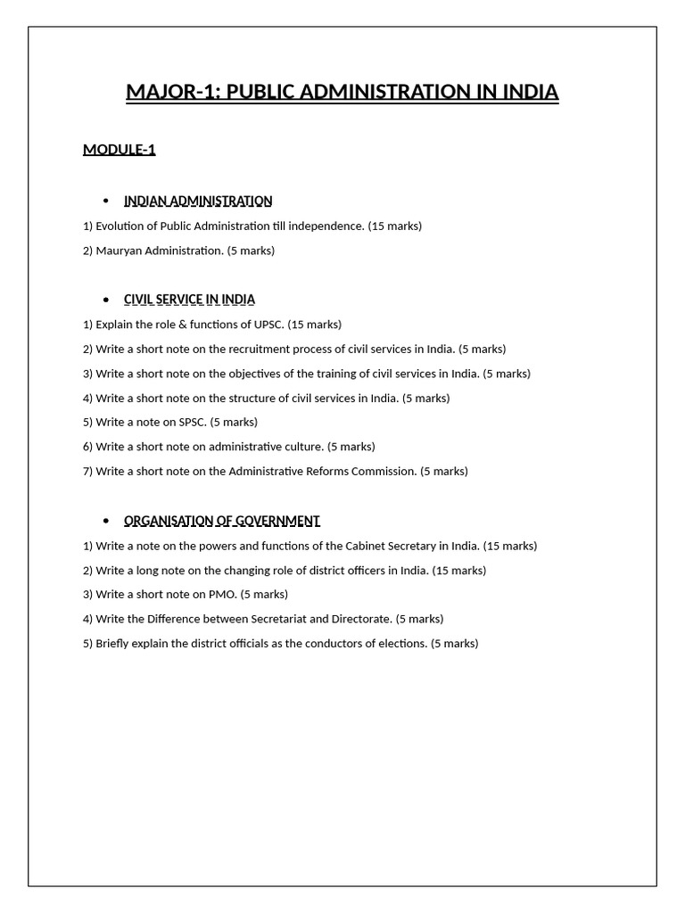 Major-1 Public Administration in India | PDF