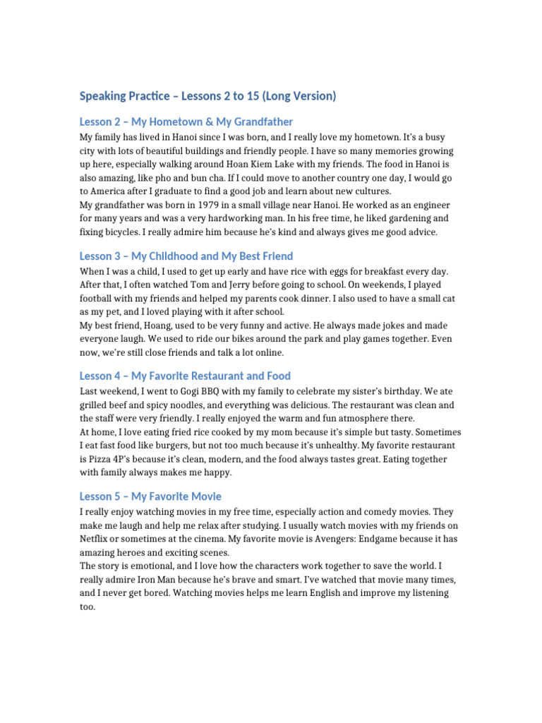 Speaking Practice Lessons 2-15 Guide | PDF