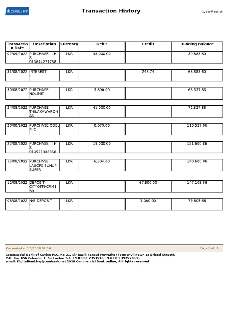 Transaction History 0010685024 20220903 | PDF