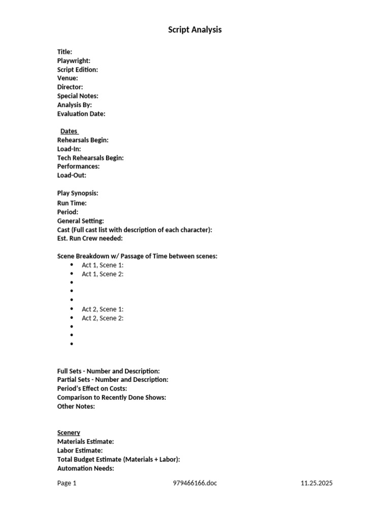 Comprehensive Script Analysis Template | PDF